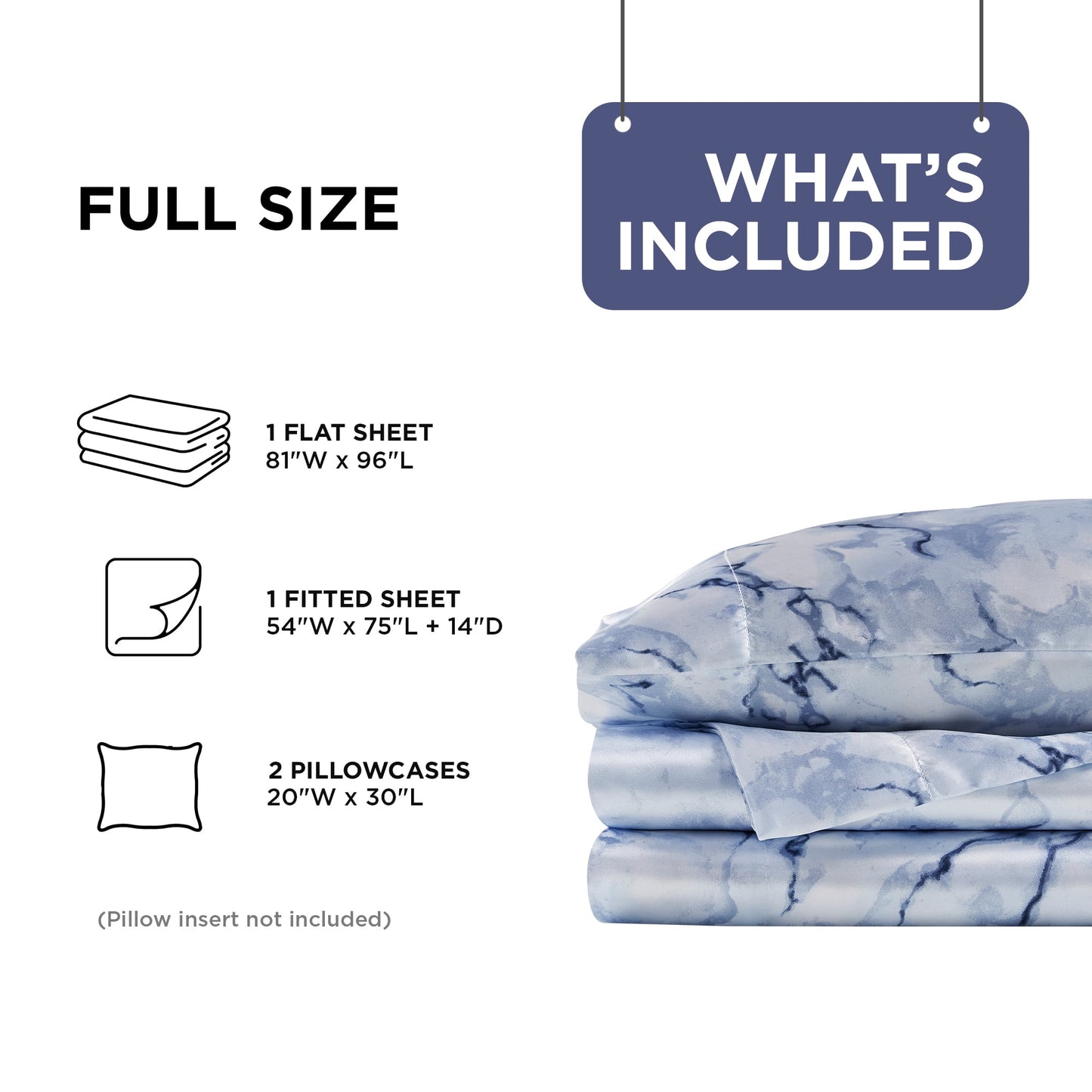 Printed Satin Bed Sheets, 3-Piece Luxury Silky Bedding Sets with Pillowcase