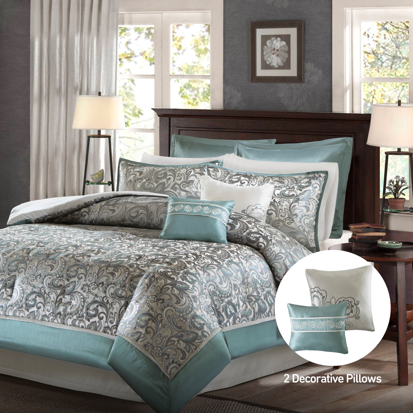 Jacquard Comforter Set with Bedskirt and Decor Pillows