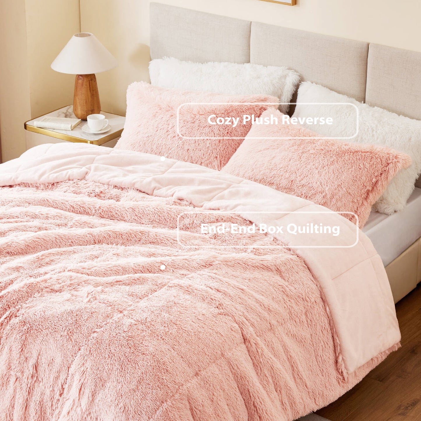 Solid Shaggy Long Fur Comforter Mini Set
