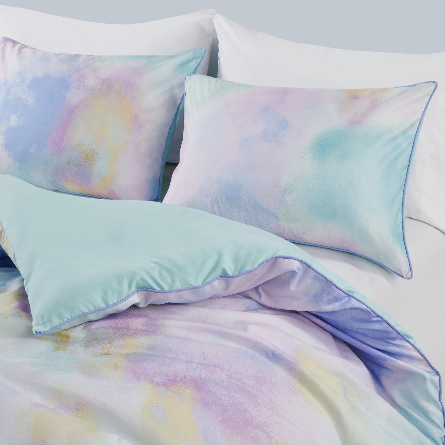 4 Piece Watercolor Tie Dye Printed Bedding Set, Comforter Set with Throw Pillow