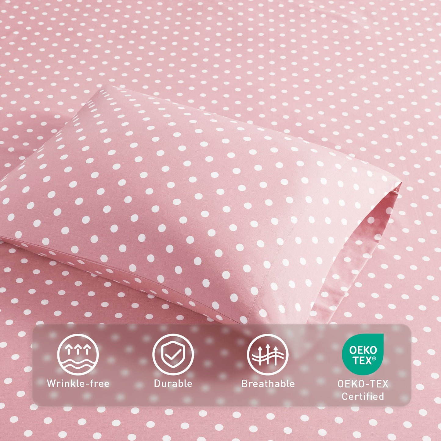 3-Piece Cotton Sheet Set Bed Sheets with Pillowcase Polka Dots Printed Sheet Bedding Sets for Kids