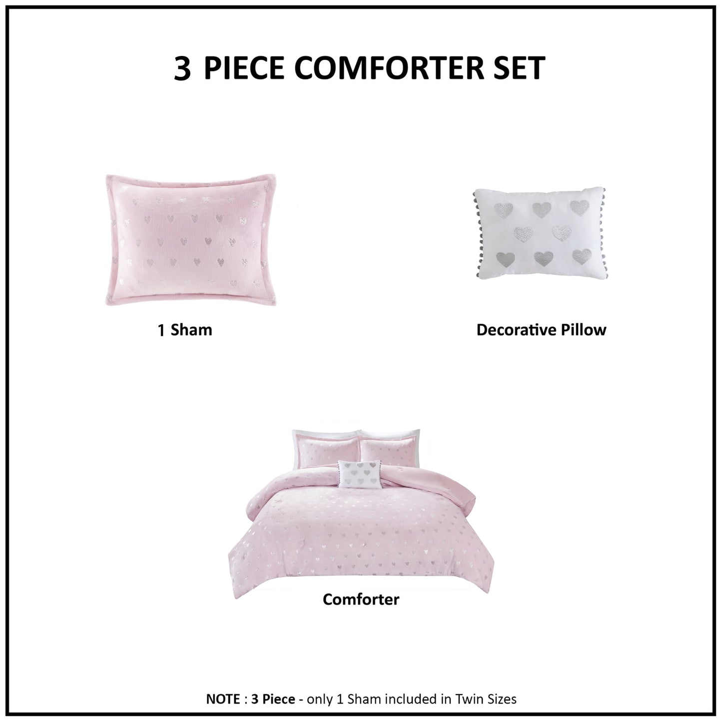 4-Piece Kids Comforter Set, Metallic Printed Plush Dorm Comforter Bedding Set