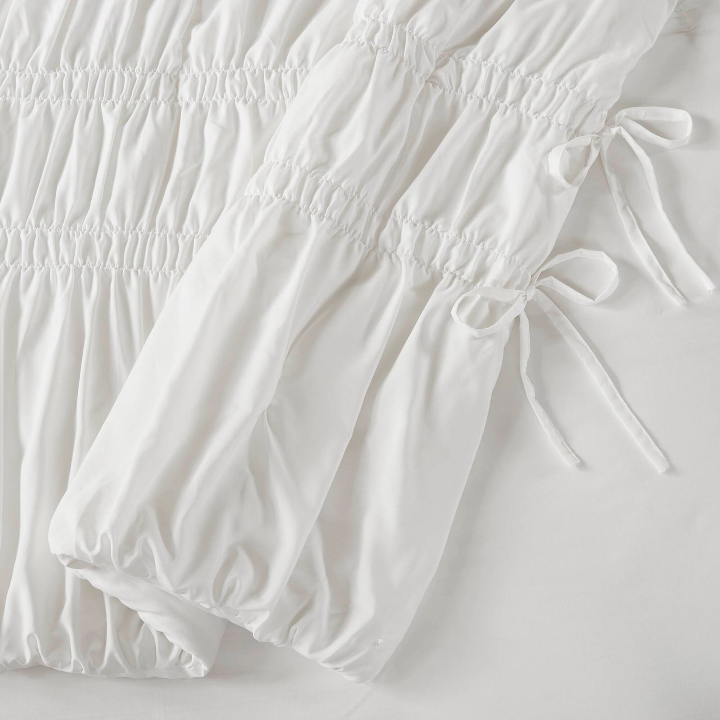 Romantic French Country Ruched Plush Comforter Set with Bow Ties