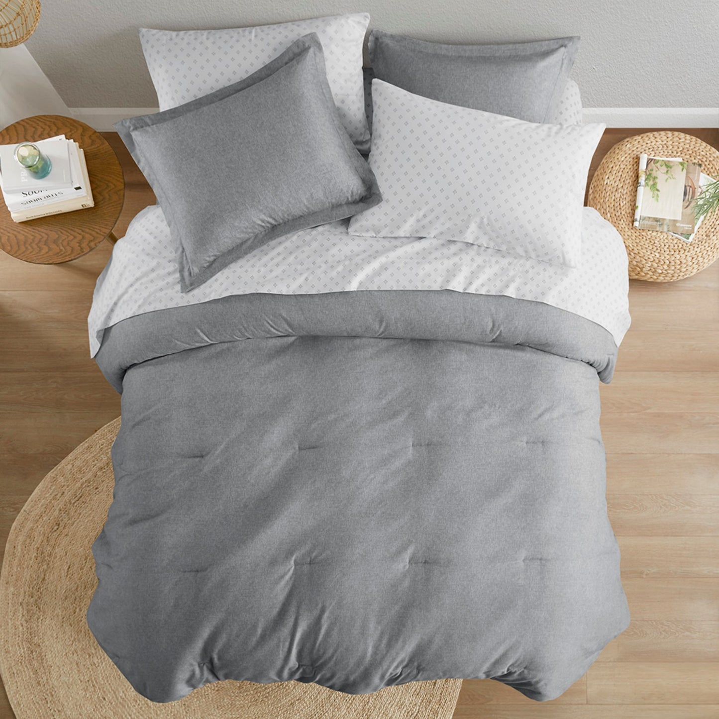 Chambray Print Microfiber Comforter Set with Bed Sheets