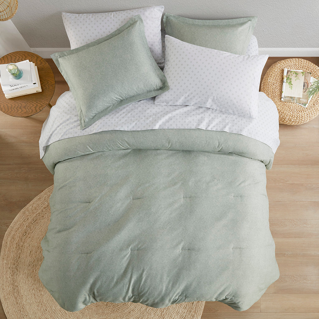 Chambray Print Microfiber Comforter Set with Bed Sheets