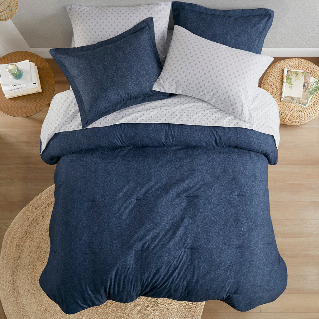 Chambray Print Microfiber Comforter Set with Bed Sheets