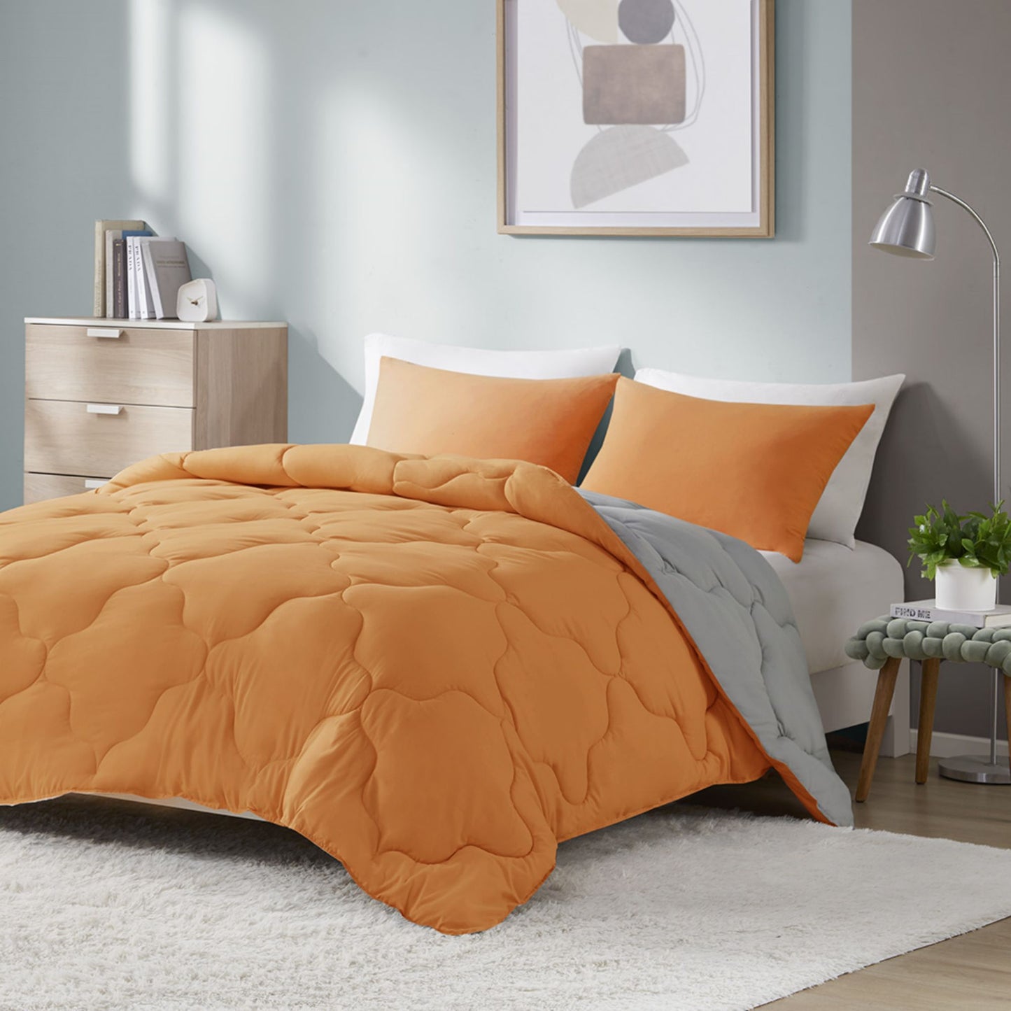 Reversible Comforter Set - Trendy Casual Geometric Quilted Cover