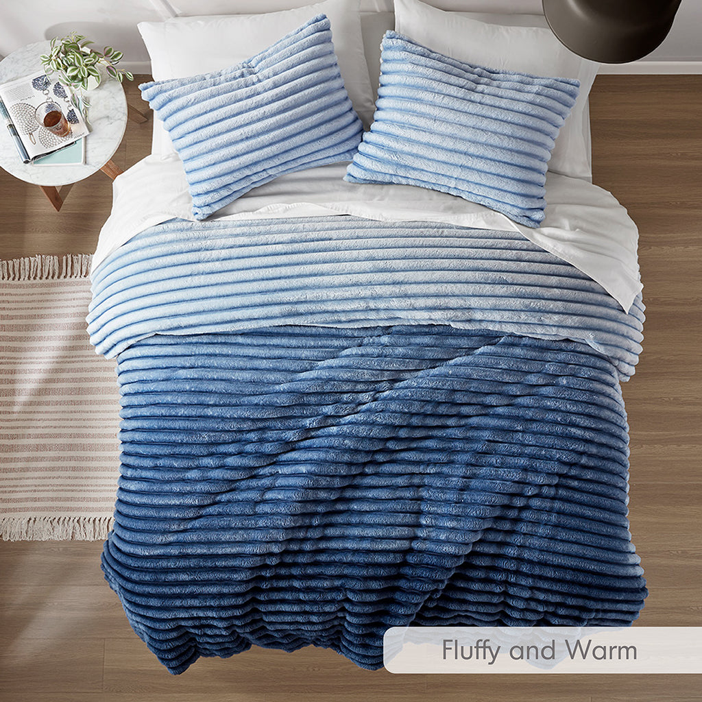 Fluffy Ribbed Plush Comforter Set