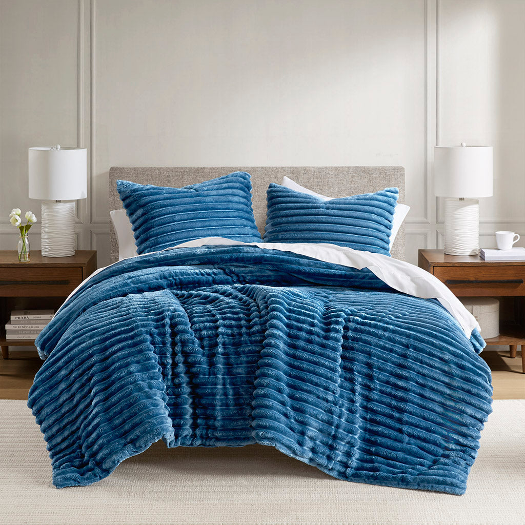 Fluffy Ribbed Plush Comforter Set
