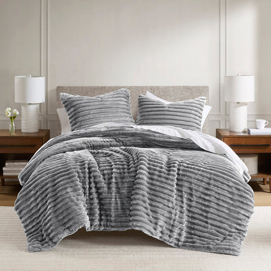 Fluffy Ribbed Plush Comforter Set