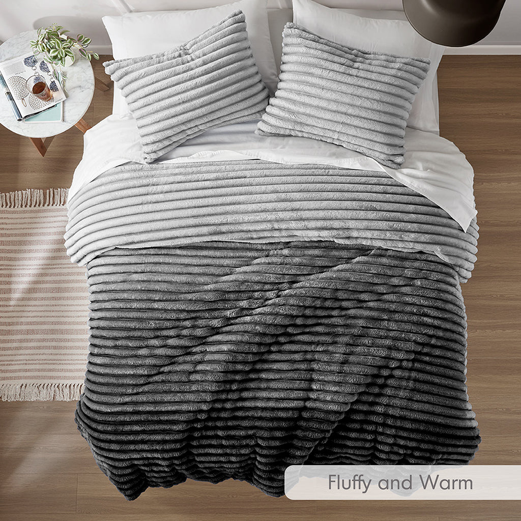 Fluffy Ribbed Plush Comforter Set