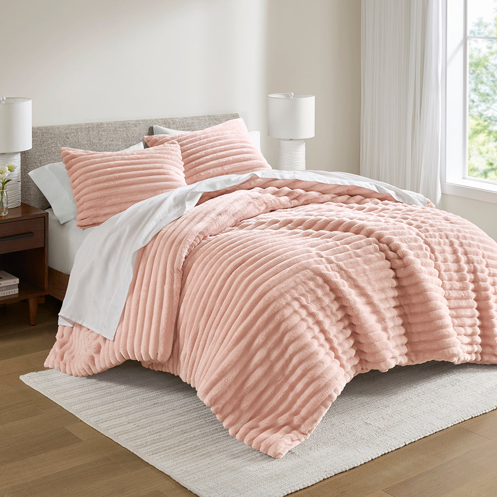Fluffy Ribbed Plush Comforter Set