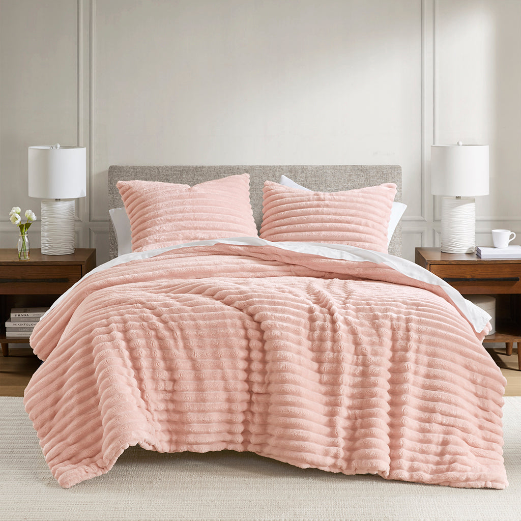 Fluffy Ribbed Plush Comforter Set