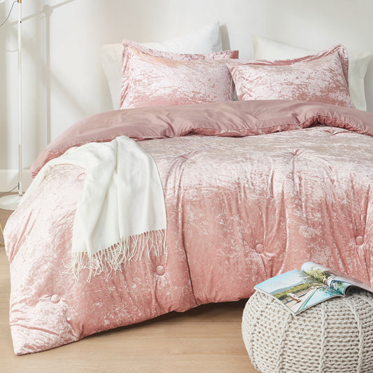 Crushed Velvet Comforter Set, Round Quilting