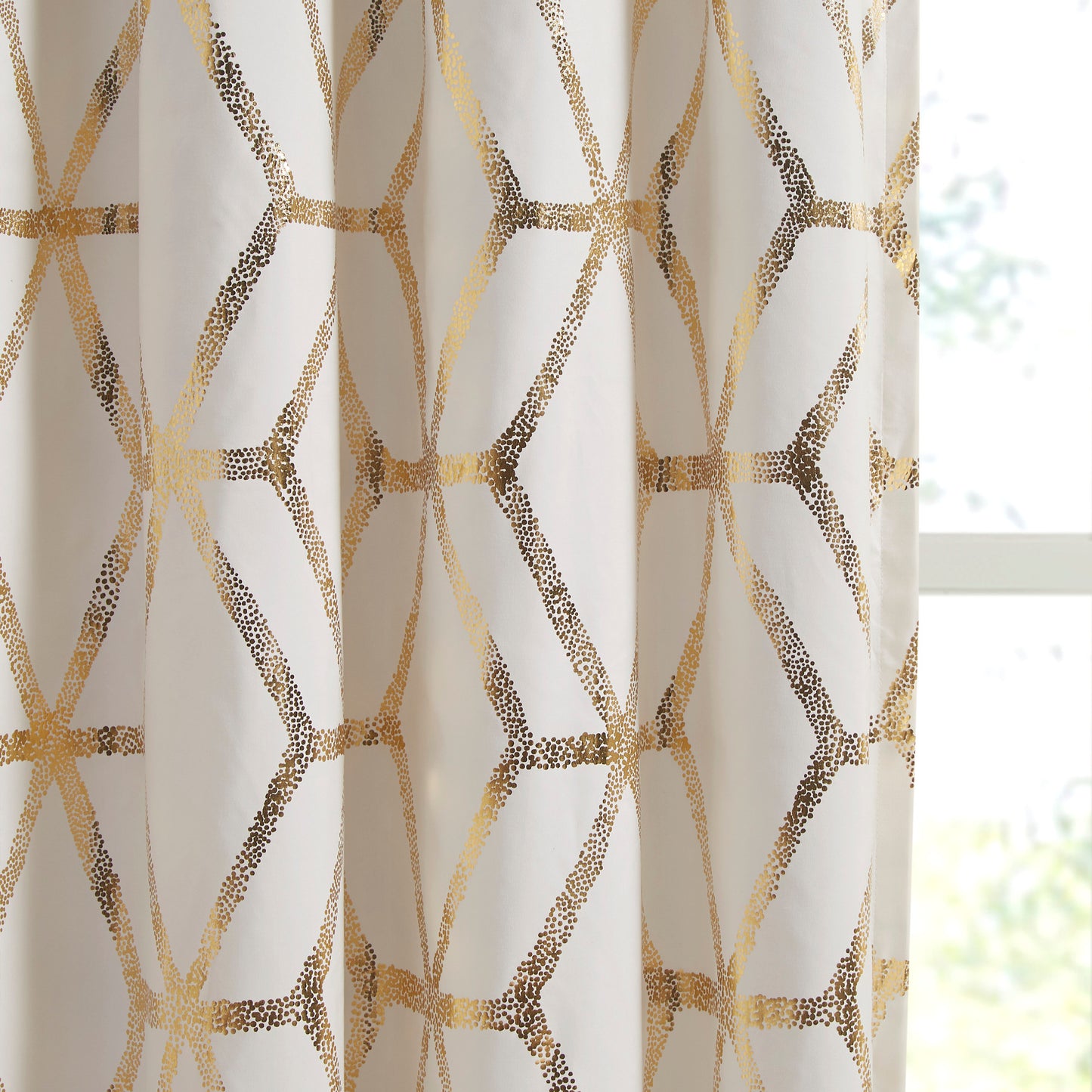 Total Blackout Curtains Window Panel White/Silver Geometric Metallic Printed