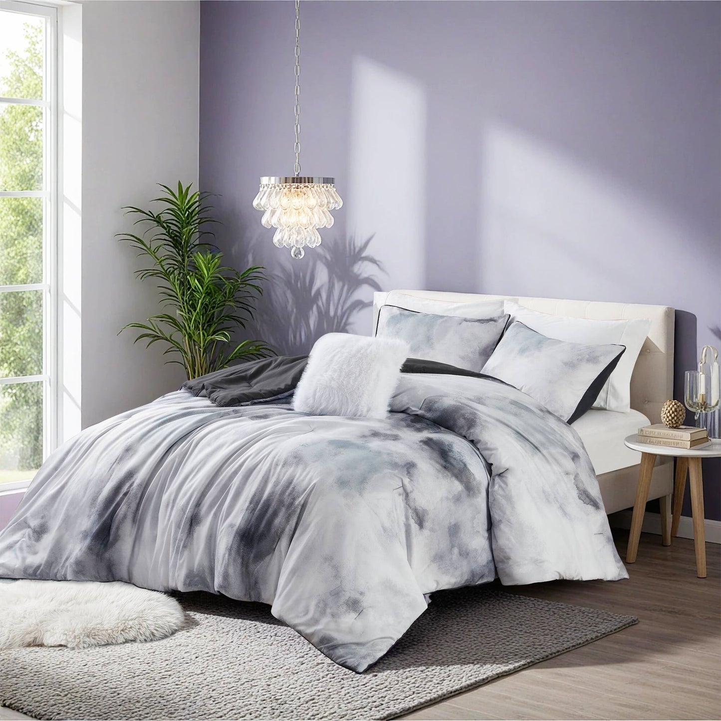 4 Piece Watercolor Tie Dye Printed Bedding Set, Comforter Set with Throw Pillow