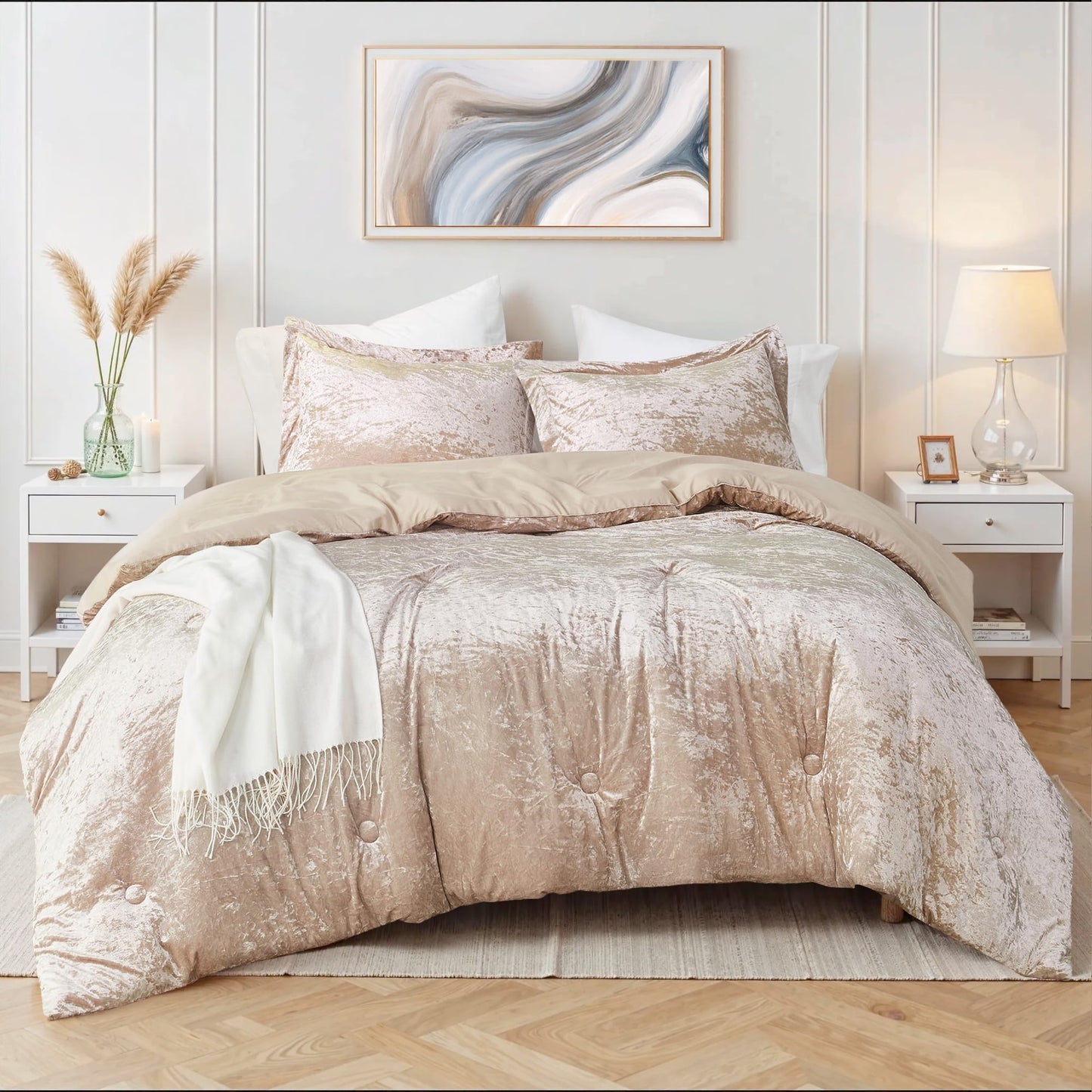 Crushed Velvet Comforter Set, Round Quilting