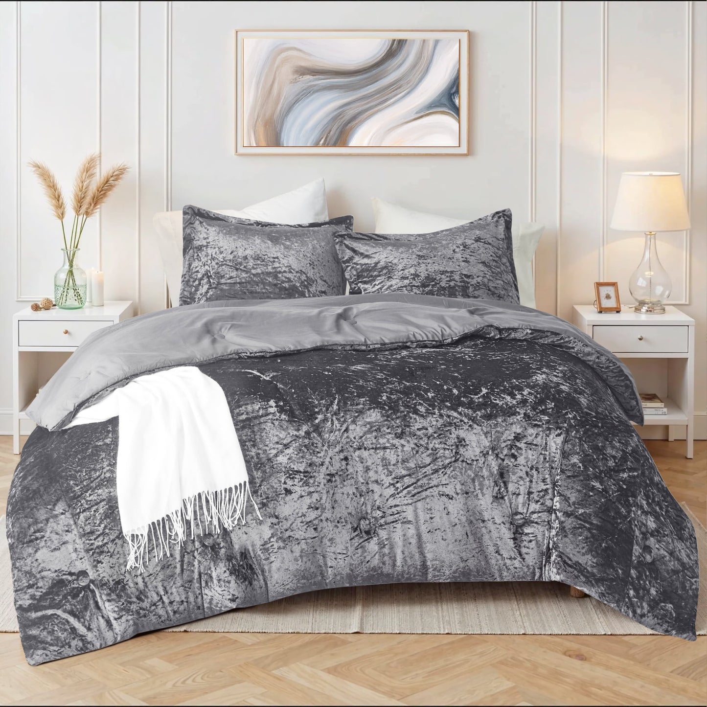 Crushed Velvet Comforter Set, Round Quilting