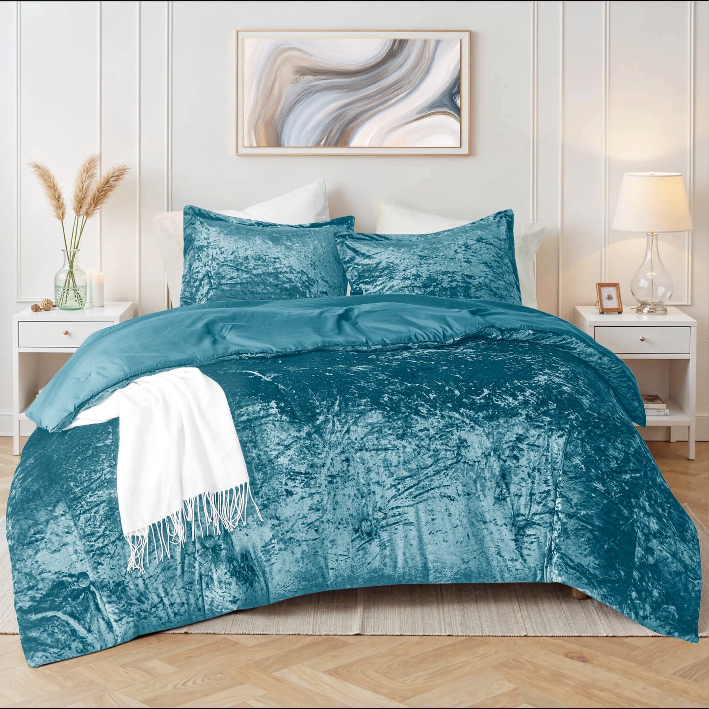 Crushed Velvet Comforter Set, Round Quilting