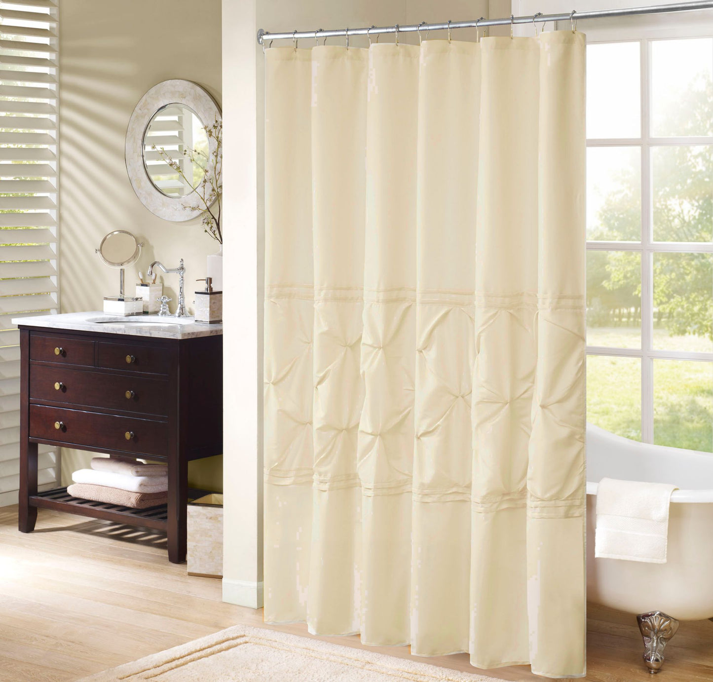 Bathroom Shower Curtain Ruffle Pattern Light-filtering