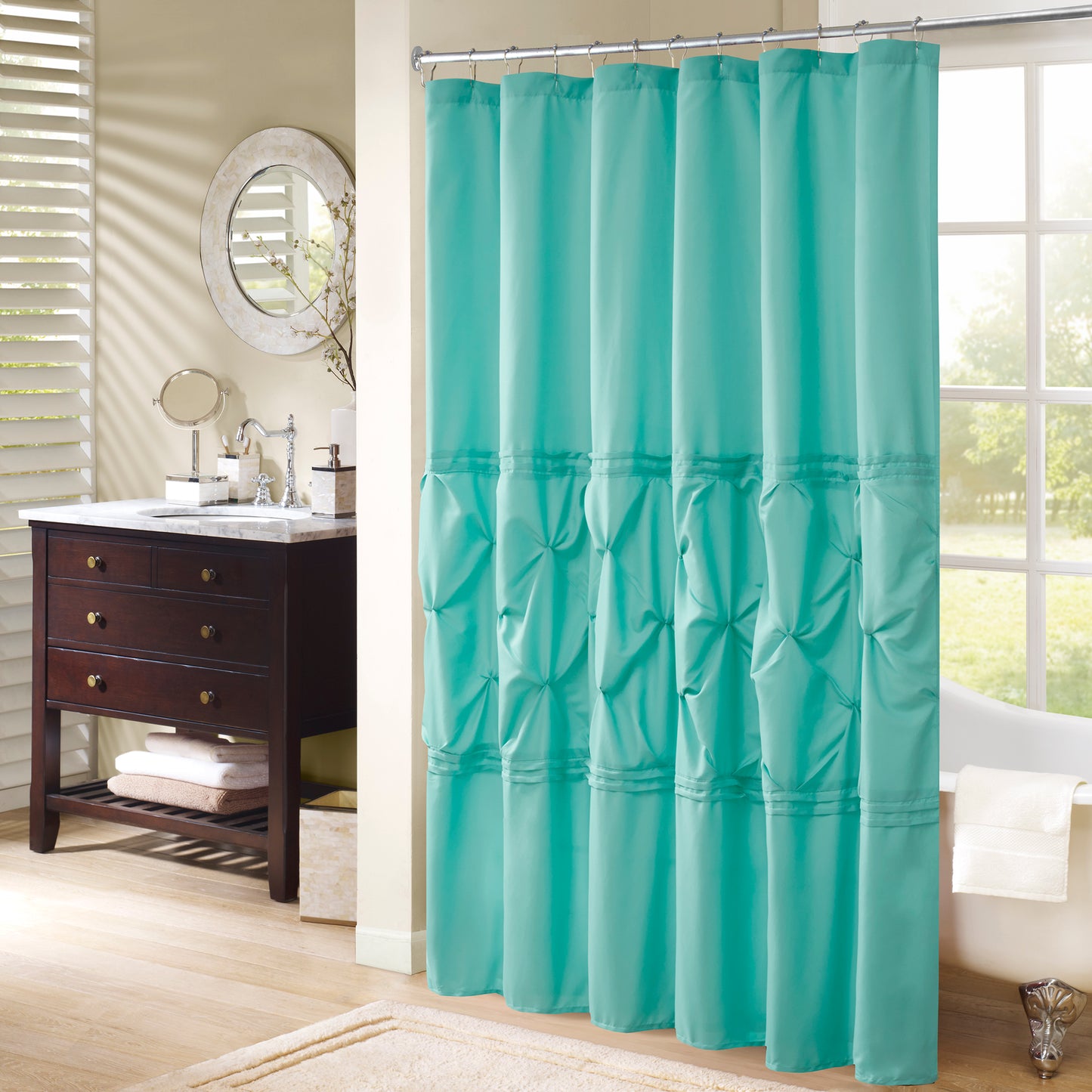Bathroom Shower Curtain Ruffle Pattern Light-filtering