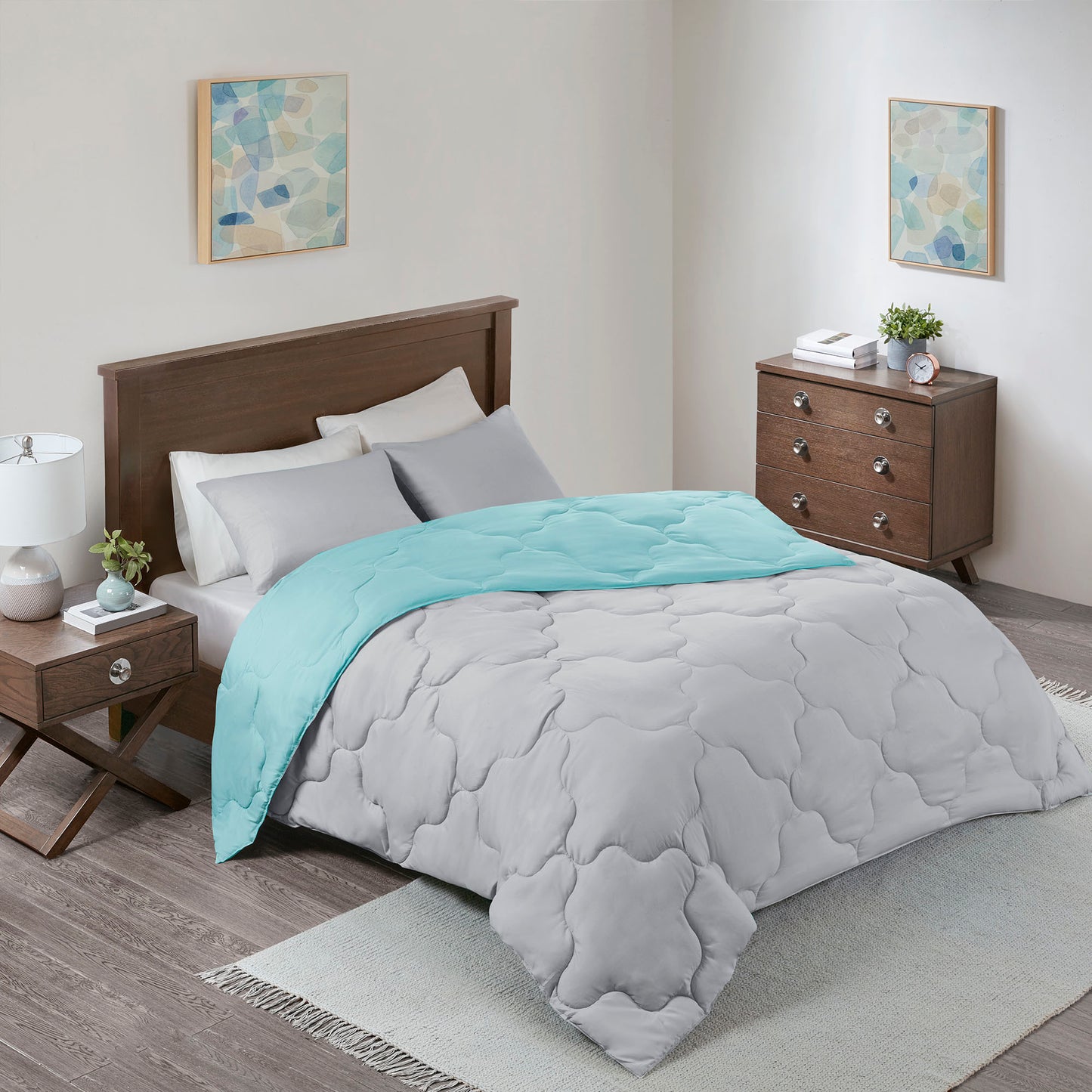 Reversible Comforter Set - Trendy Casual Geometric Quilted Cover