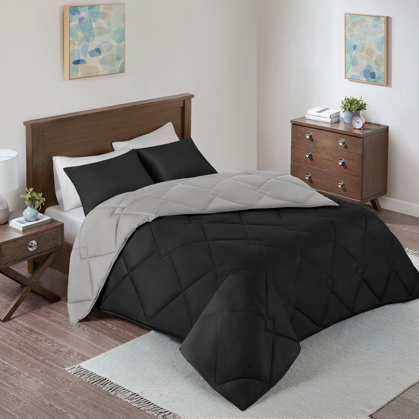 Reversible Comforter Set - Trendy Casual Geometric Quilted Cover