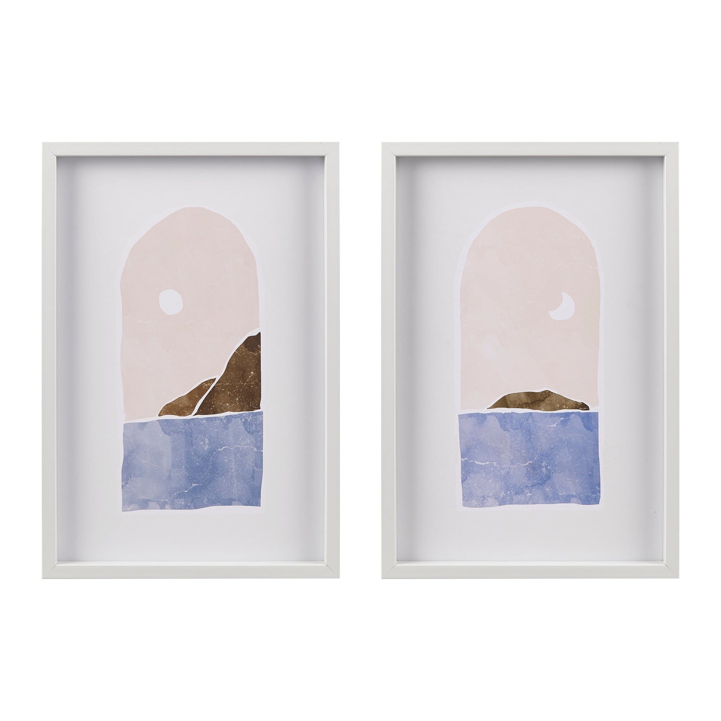 Novelty Framed Wall Art Set with Printed Coastal View