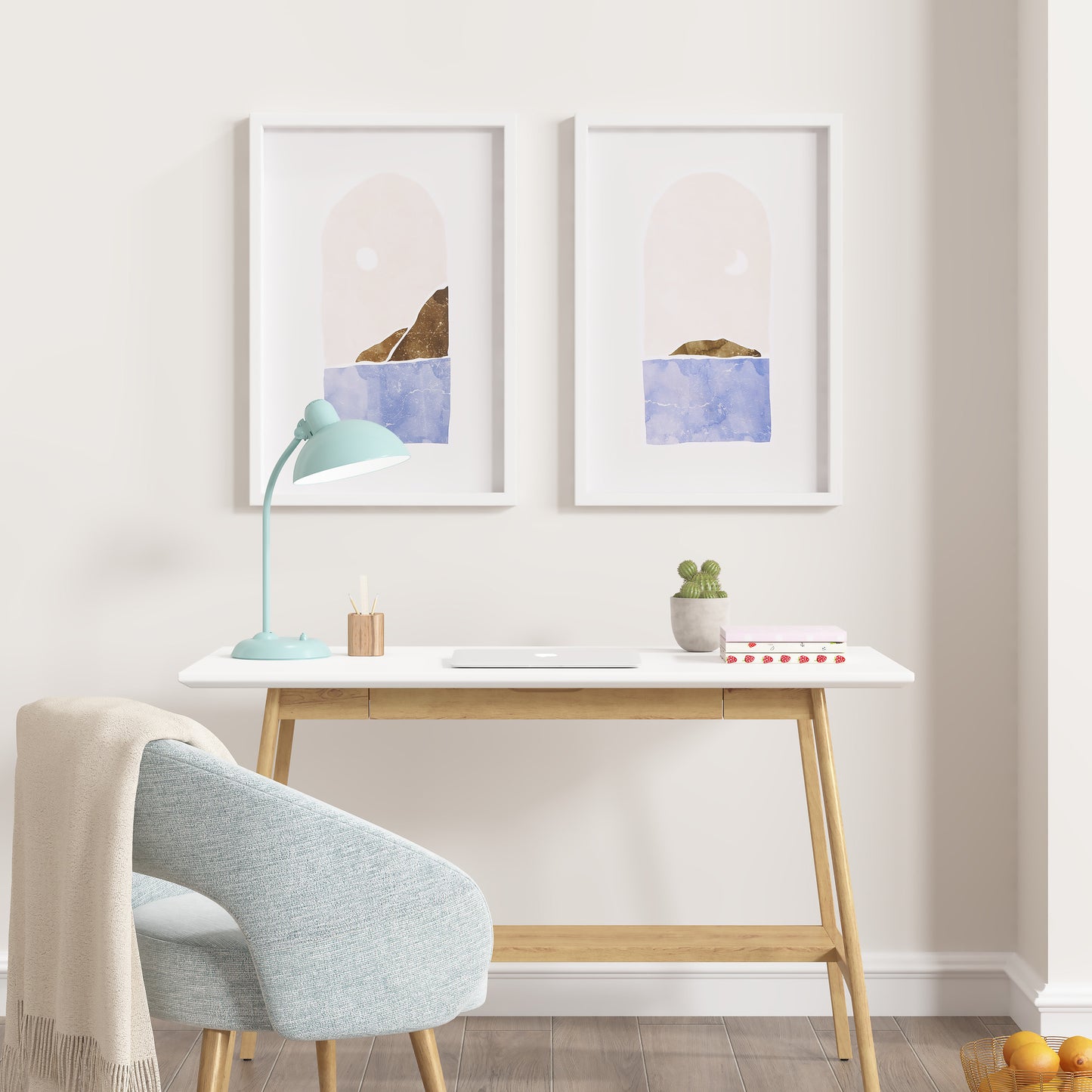 Novelty Framed Wall Art Set with Printed Coastal View