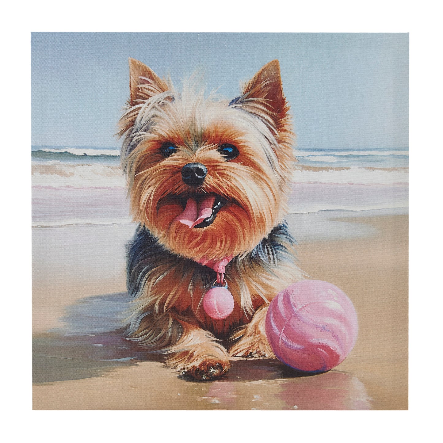 Beach Dogs Playful Yorkie Printed on Canvas Wall Art