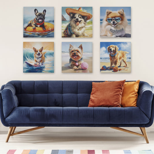 Beach Dogs Playful Yorkie Printed on Canvas Wall Art