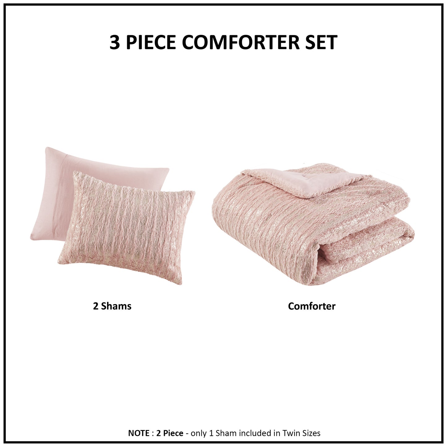 Metallic Print Faux Fur Comforter Set - Blush/Gold