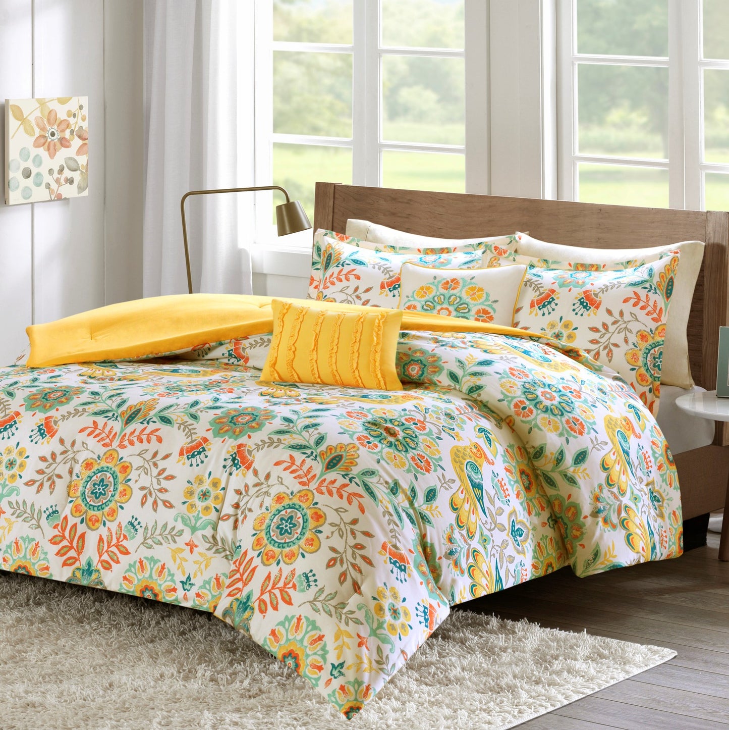 Floral medallions and bird motifs Comforter Bedding Set