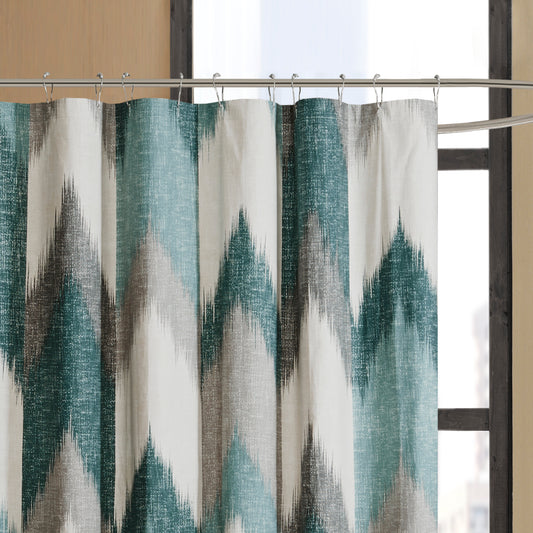 Chevron Shower Curtain 100% Cotton Bathroom Curtain with 12 Button Holes