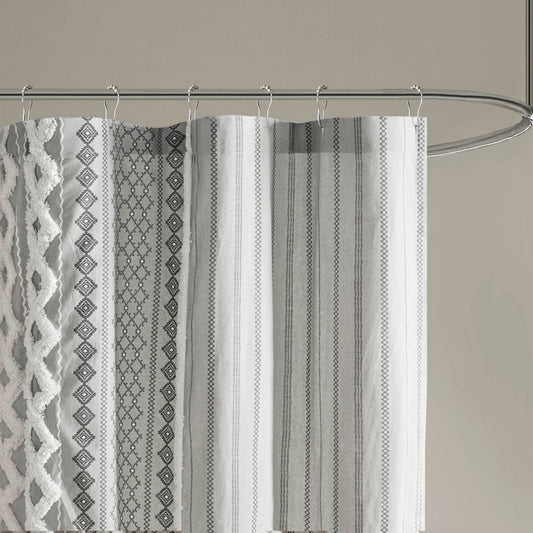 Aztec Printed Shower Curtains with Chenille Stripe Trim, Cotton Shower Curtain, 72" x 72"