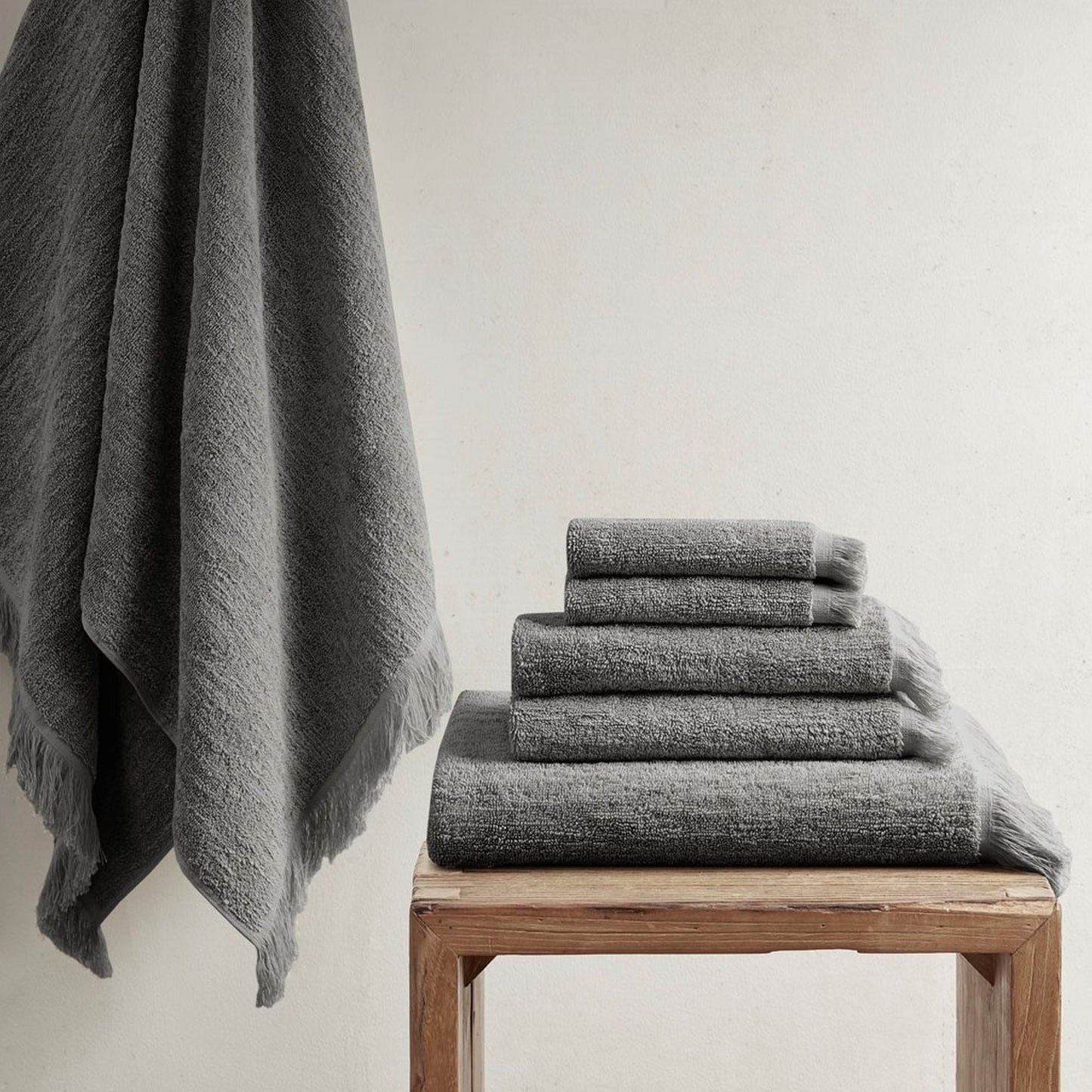 6-Piece Cotton Bath Towel Set, Soft and Absorbent Bath Towels, Charcoal