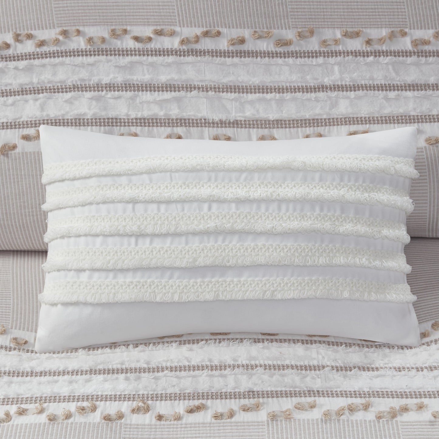 Cotton Oblong Pillow with Tassel Fringe, Ivory