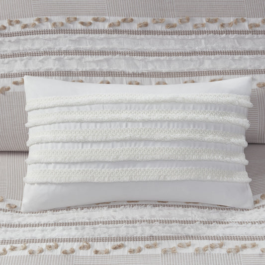 Cotton Oblong Pillow with Tassel Fringe, Ivory