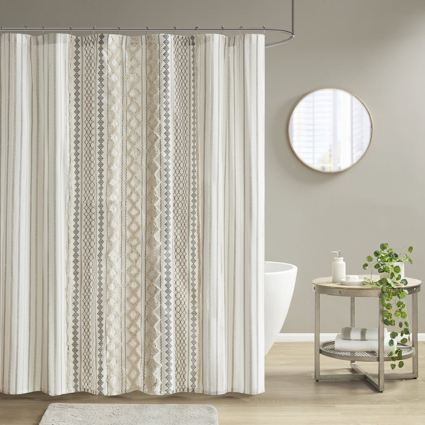 Aztec Printed Shower Curtains with Chenille Stripe Trim, Cotton Shower Curtain, 72" x 72"