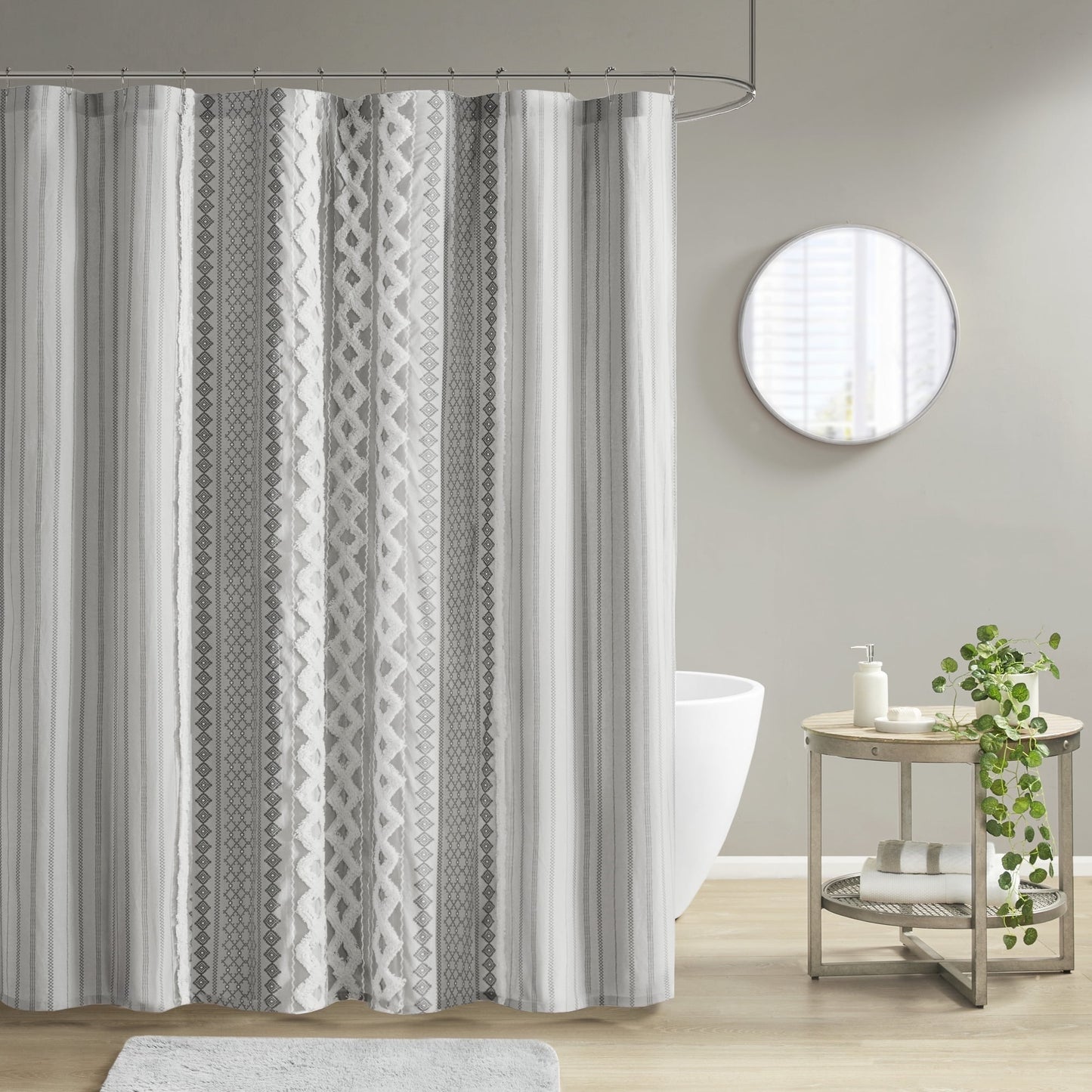 Aztec Printed Shower Curtains with Chenille Stripe Trim, Cotton Shower Curtain, 72" x 72"