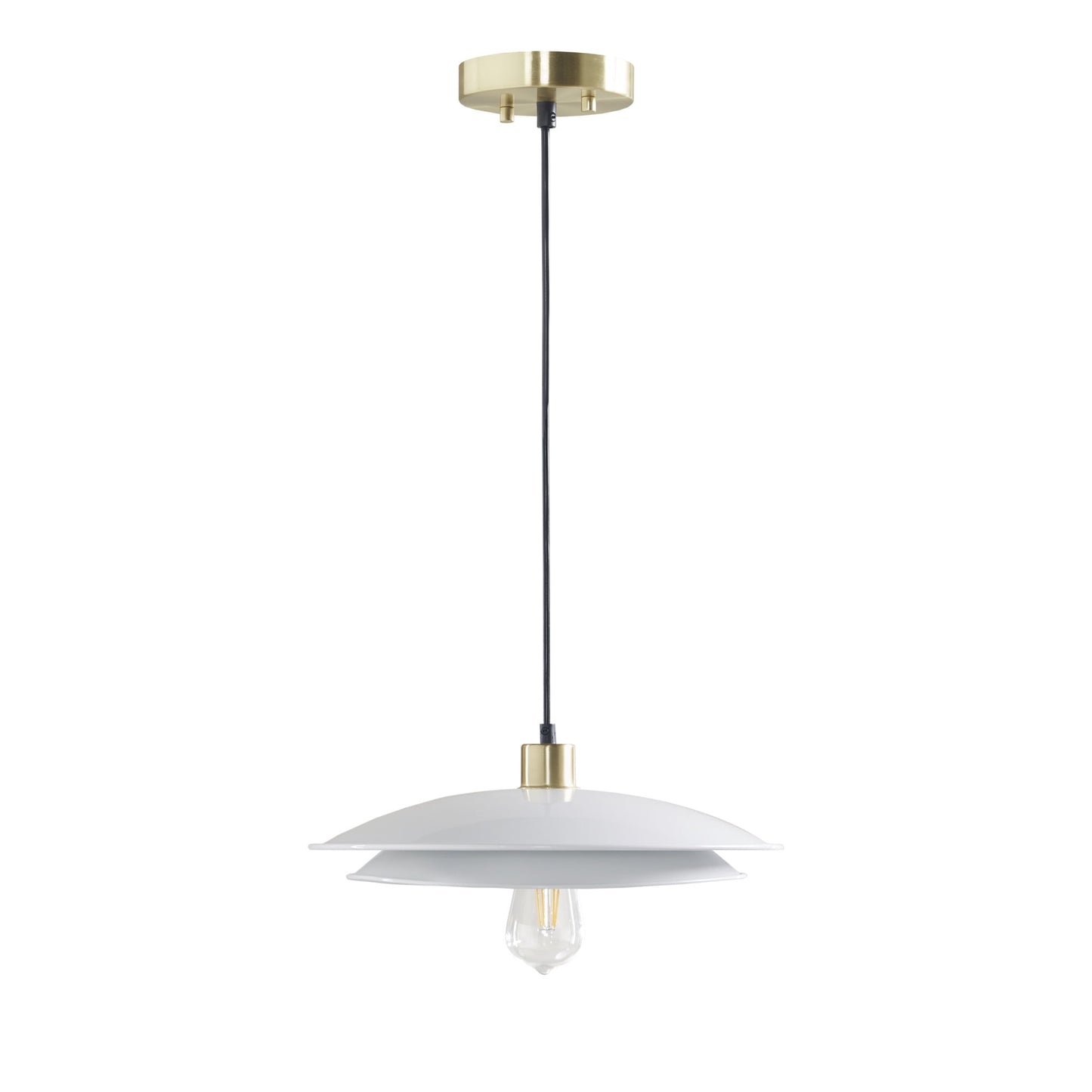 2-Tier Layered Shade Pendant, Gold/White