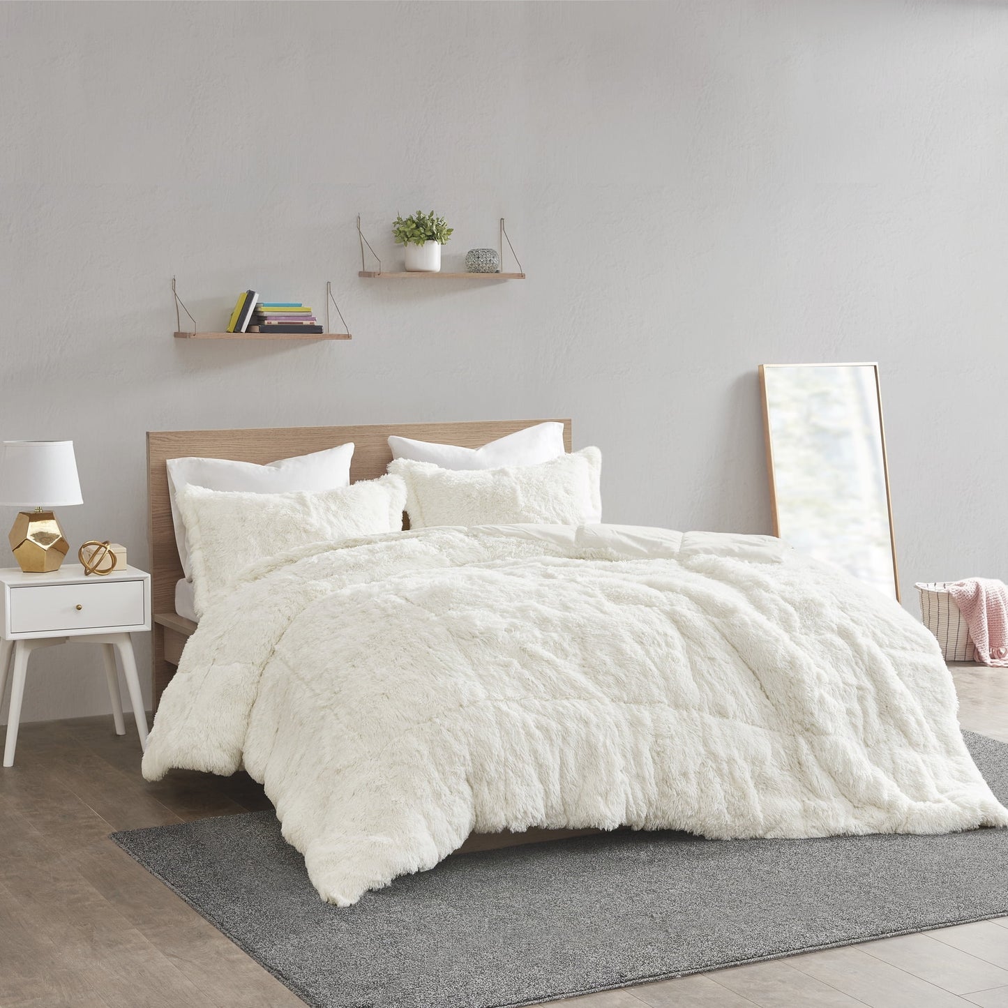Solid Shaggy Long Fur Comforter Mini Set