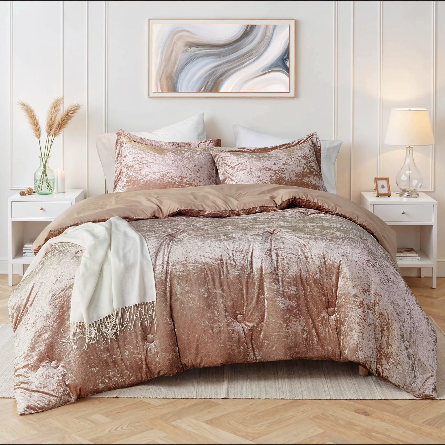 Crushed Velvet Comforter Set, Round Quilting