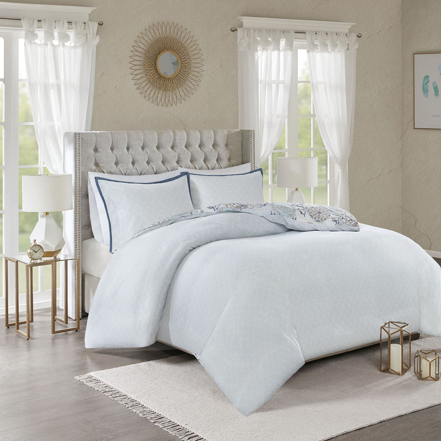 Cotton Floral Printed Reversible Duvet Cover Set