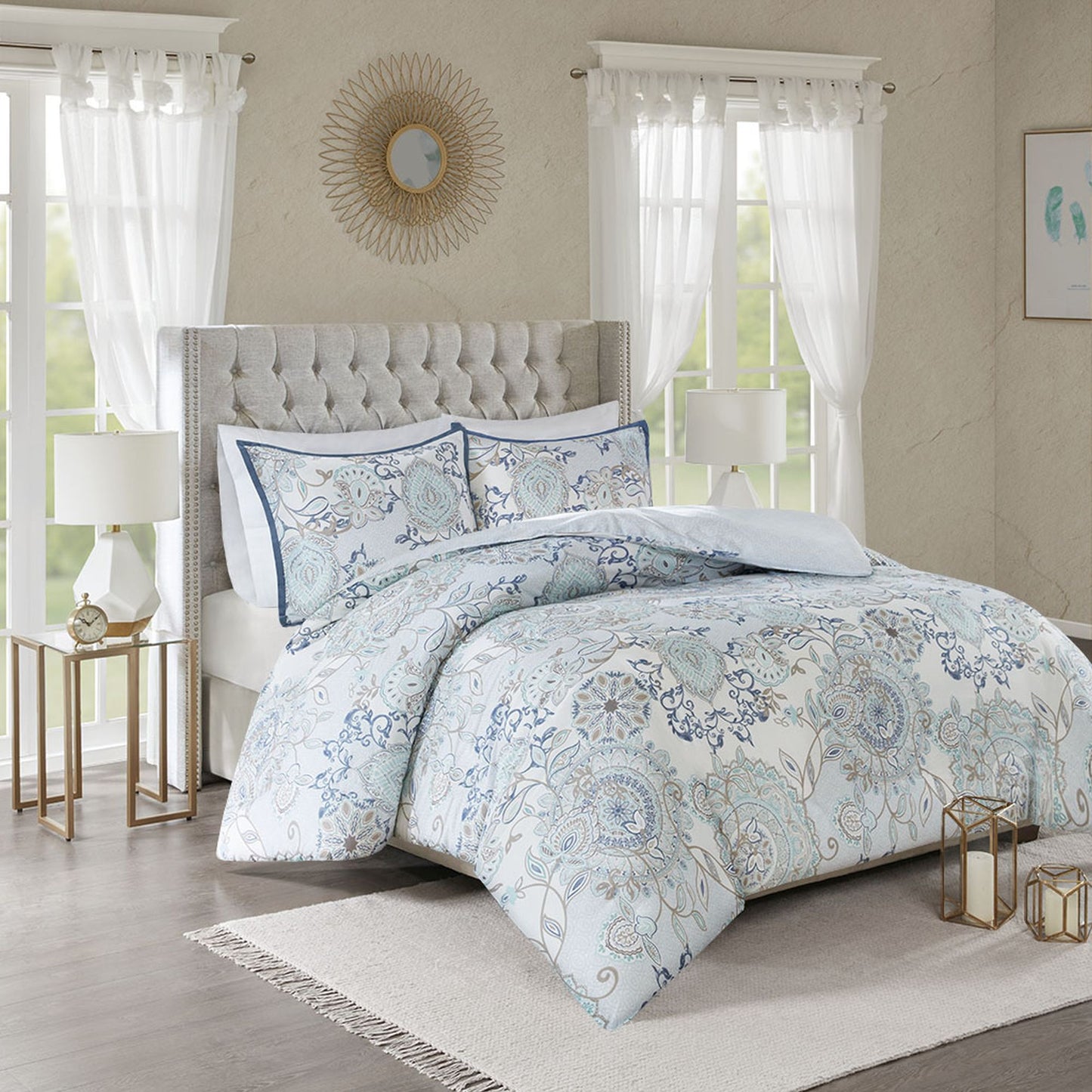 Cotton Floral Printed Reversible Duvet Cover Set