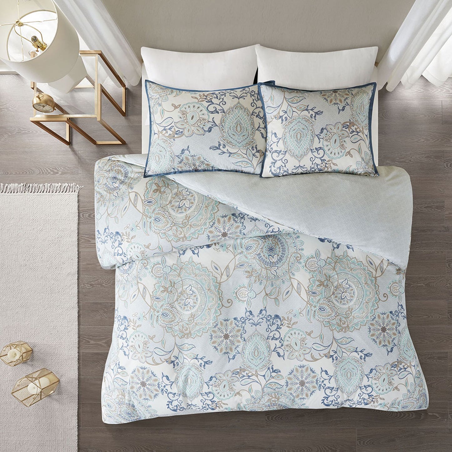 Cotton Floral Printed Reversible Duvet Cover Set