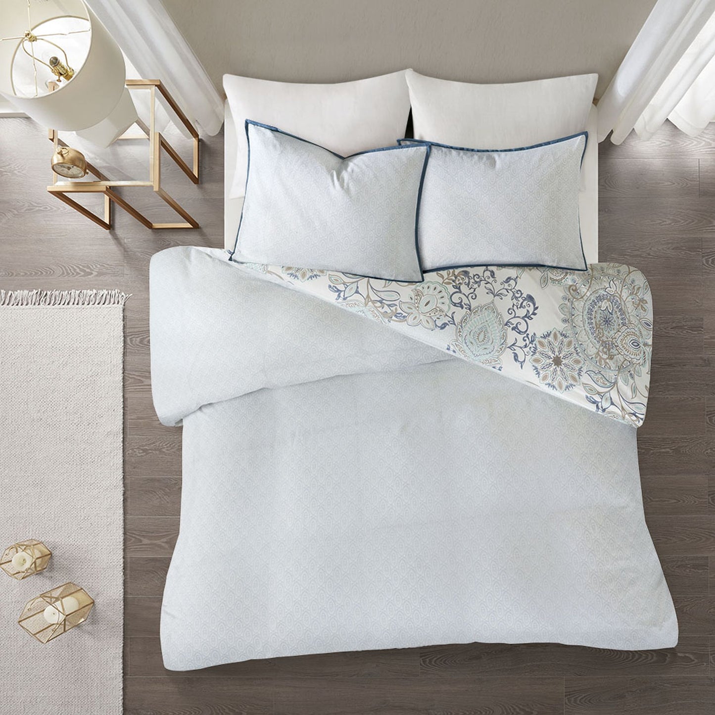 Cotton Floral Printed Reversible Duvet Cover Set