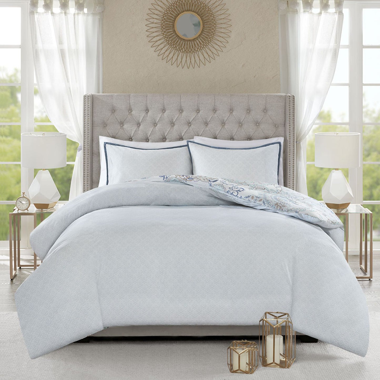 Cotton Floral Printed Reversible Duvet Cover Set