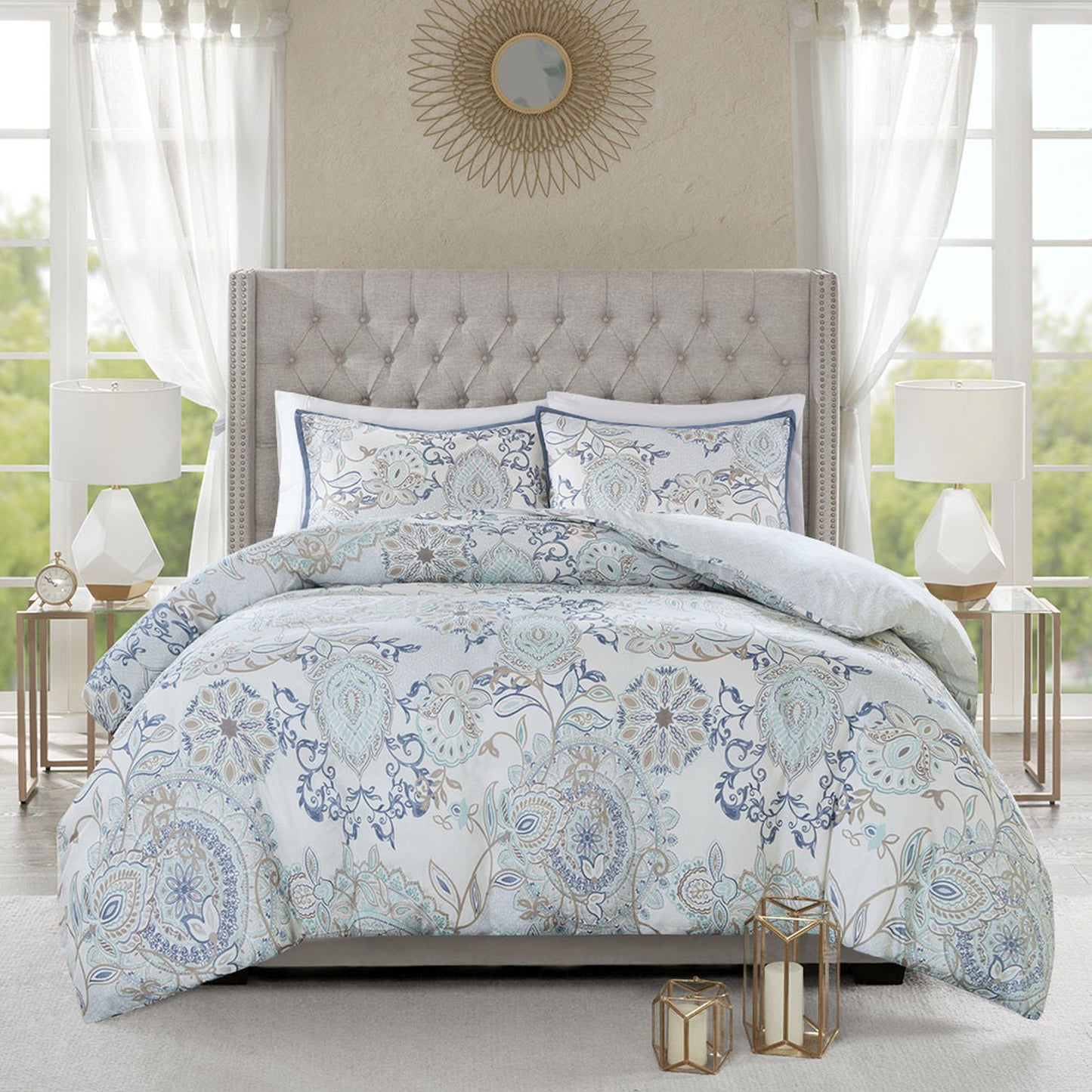 Cotton Floral Printed Reversible Duvet Cover Set