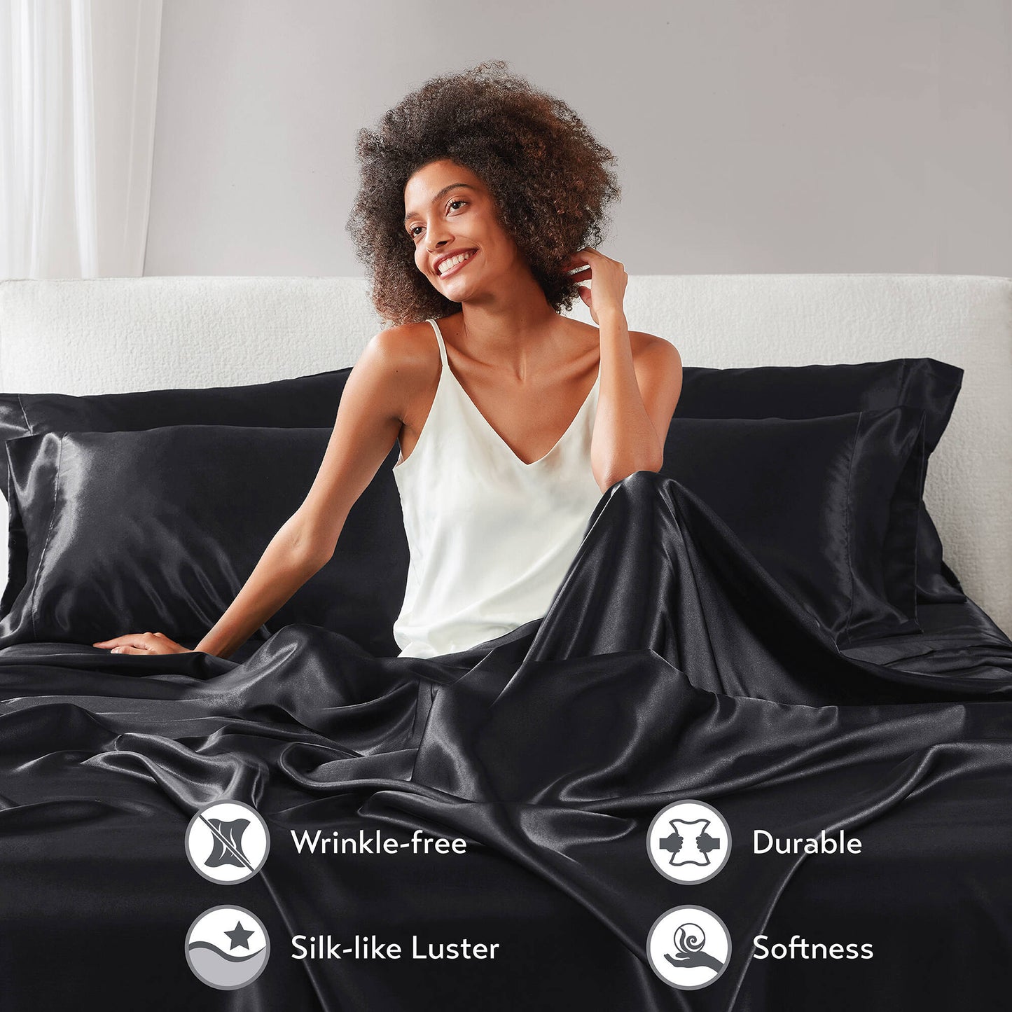 Satin Luxury Wrinkle Free Sheet Set with Pillowcases